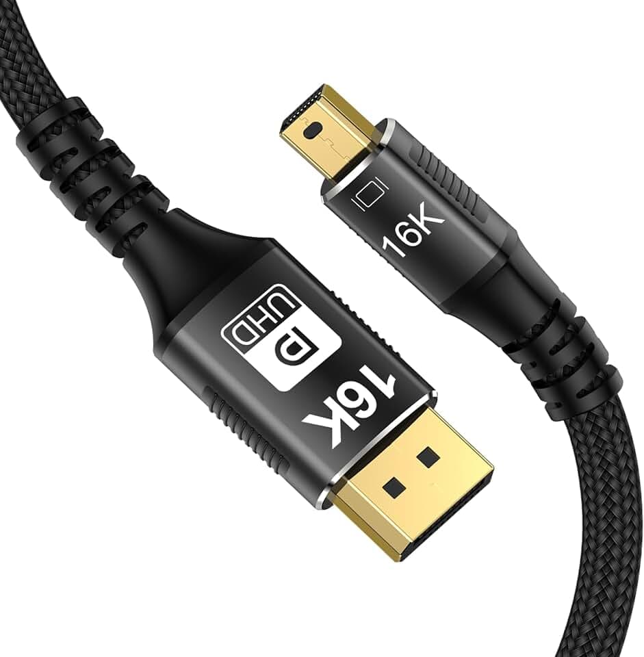 Mini DP zu DisplayPort 2.1 1m 3.3ft 16K-Kabel 8K@120Hz 4K@240Hz Display Port 2.0 80Gbps Bidirektionales Getriebe Mini DisplayPort 16K-Kabel Kompatibel mit Macbook Pro Surface Pro