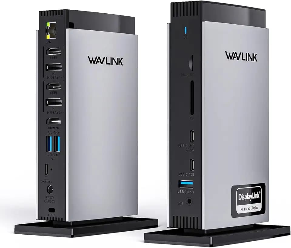 WAVLINK USB C Docking Station mit 3 HDMI, Displaylink Laptop Dock Triple Monitor 4K+Dual 2K, 100W Charging für M1 M2 M3 M4 Mac und Windows, 5 USB Ports, 2DP, 1Gbps Ethernet Port, Audio/Mic, SD/TF