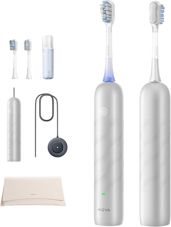 MOVA Fresh Pro 3DClean™ Elektrische Zahnbürste mit App, Schallzahnbürste für Erwachsene, 2 Bürstenköpfe und Reiseetui, 3-in-1-Ersatzbürstenkopf mit Halter, 30 Tage Akkulaufzeit, Silber
