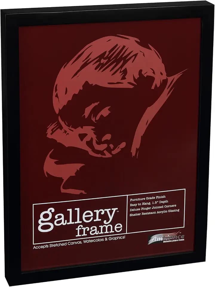 Ambiance Gallery Wood 1.5" Deep Picture Frames - Single 9"x12" Black Wood Frame, Shatter-Resistant Acrylic Glazing & MDF Backing, Horizontal or Vertical Wall Display