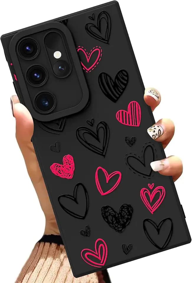 Gukalong Silicone Case Compatible with Samsung Galaxy S22 Ultra 6.8 Inch Pink Heart Design Soft TPU Phone Cover Heavy Duty Shockproof Protective Anti-Scratch Cute Case for Women - Black