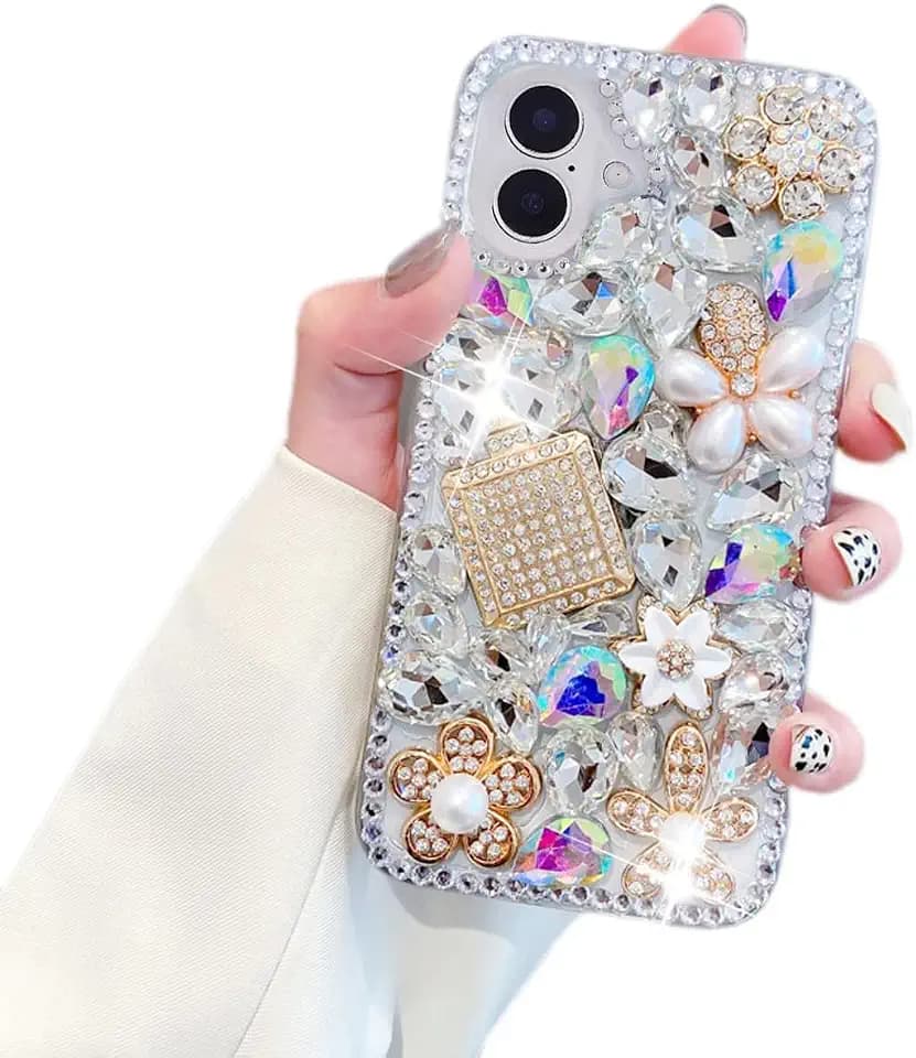 Compatible with iPhone 16 Bling Diamond Case for Women Girls Fashion Luxury Crystal Rhinestones Case 3D Glitter Shiny Sparkly Gemstone Case Soft TPU Back Cover for iPhone 16 6.1 inch