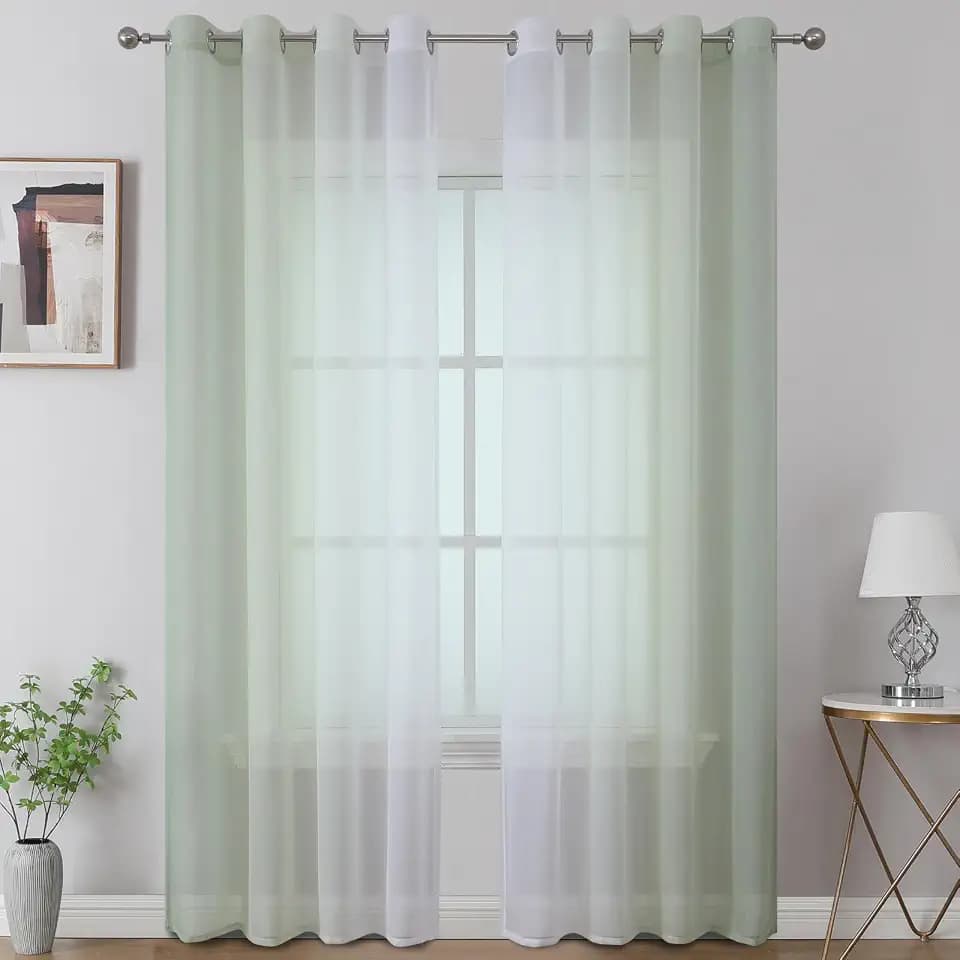 Sage Green and White Ombre Semi Sheer Curtains Living Room 52x90 Inch Long