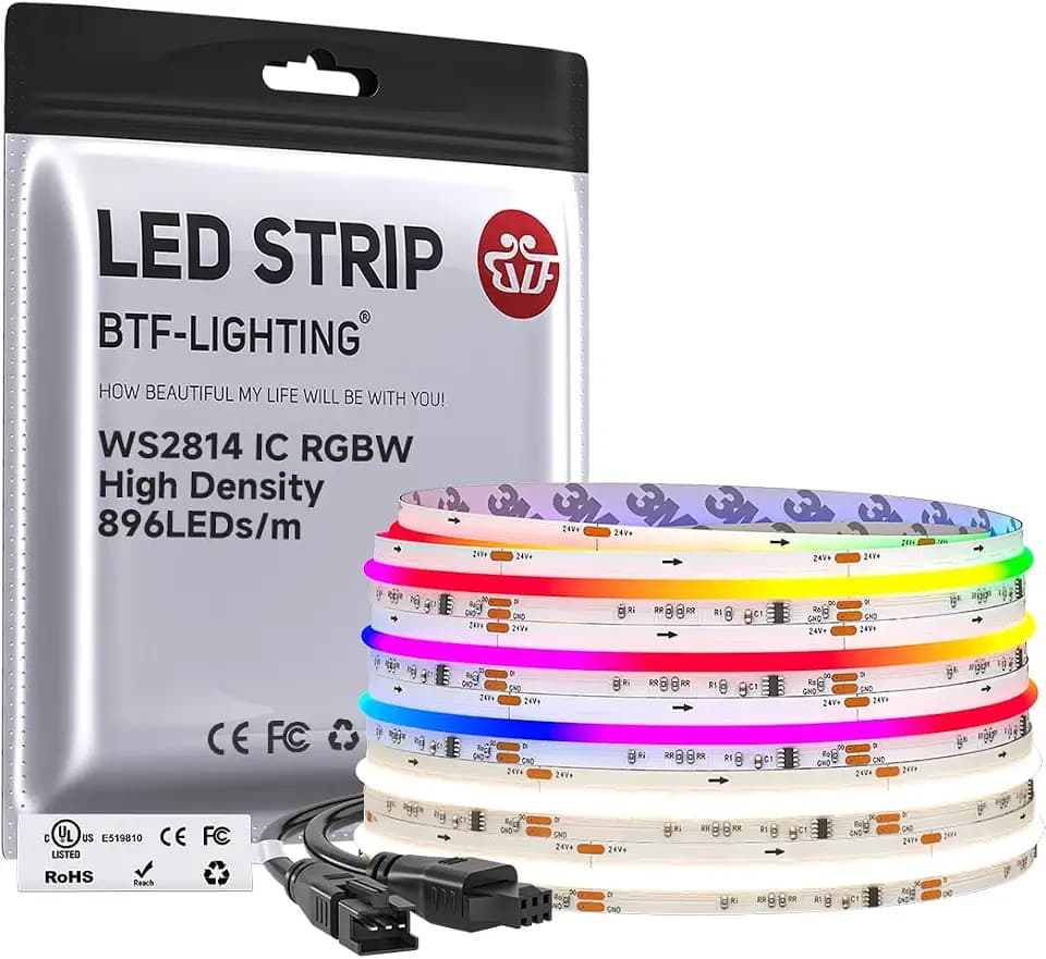 BTF-LIGHTING 16.4FT WS2814 Smart IC RGBW 4000K DC24V COB LED Strip Light