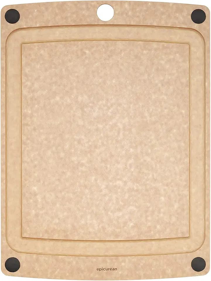 Epicurean All-In-One Cutting Board with Non-Slip Feet and Juice Groove, 11.5" × 9", Natural/Black