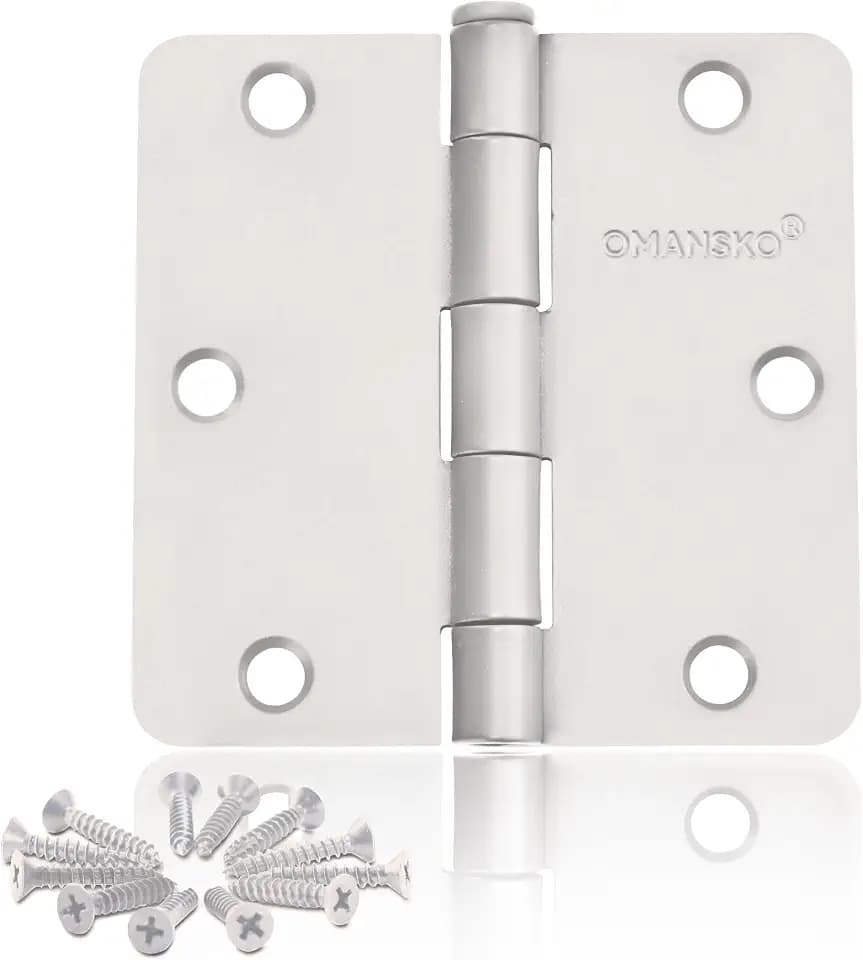 6 Pack Door Hinges, 3.5 x 3.5 Inch White Hinges for Wood 1/4'' Radius Corners Interior Hinges, 3 1/2 Inch Door Hinges for Residential Doors