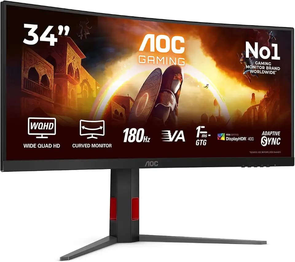 AOC CU34G4CAP 34 Zoll Curved, UW-QHD USB Hub Monitor, 180Hz, Fast VA Panel, 1ms GtG, HDR400, Höhenverstellung,(3440x1440 HDMI 2X 2.0 DP 1x 1.4) Schwarz