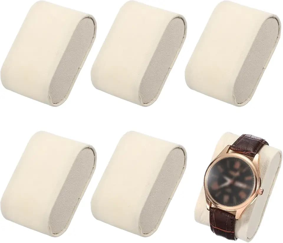 HARFINGTON Watch Pillow, 6 Pack Watch Pillows Inserts Oval Velvet Watch Cushion Replacement Bracelet Pillow for Wristwatch Jewelry Display Gift Box, Beige