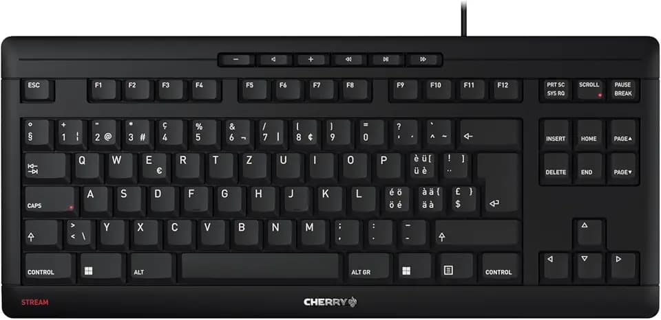 CHERRY Stream Keyboard TKL, Tastatur ohne Nummernblock, Schweiz, Schwarz