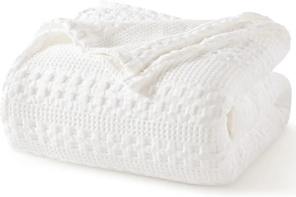 PHF Lightweight 100% Cotton Waffle Blanket for Bed, King, White
