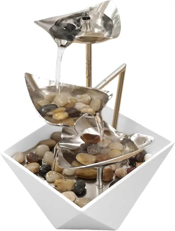 Trilogy Tabletop Fountain with 3-Tier Stainless Steel Waterfall