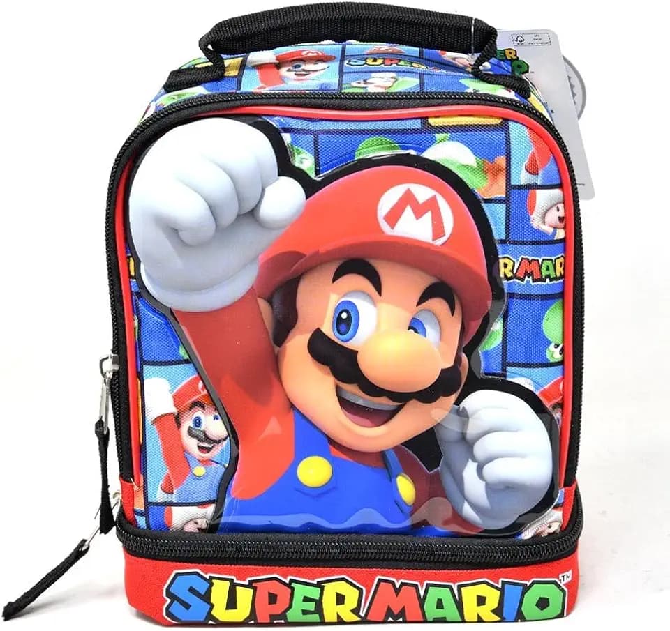 Bioworld Kids Insulated Lunch Bag with Handle – Super Mario Drop Bottom Rectangle Lunch Bag Design – Reusable Soft Cooler Lunch Box for Boys & Girls, School, Daycare & Travel