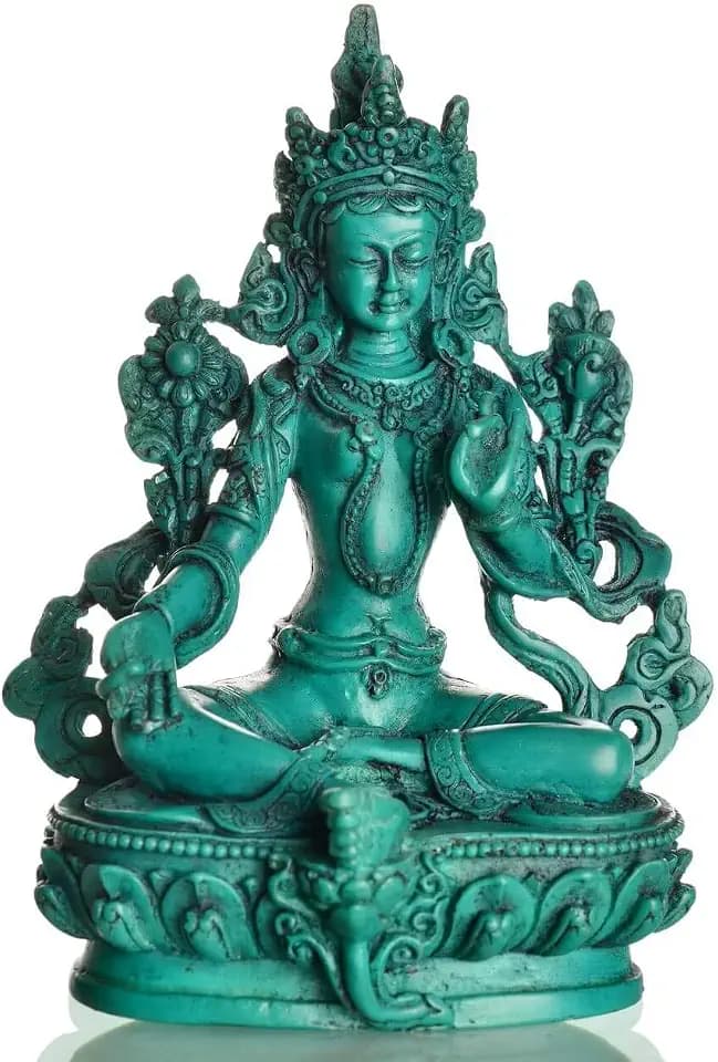 BUDDHAFIGUREN Grüne Tara 15 cm türkis Resin Buddhastatue Buddha Dekoration