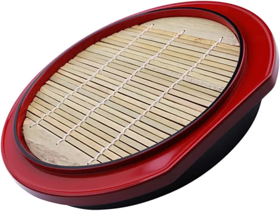 DECHOUS Cold Soba Noodle Plate Round Bamboo Japanese Soba Noodle Serving Tray Food Plate for Parties, Home, Restaurant