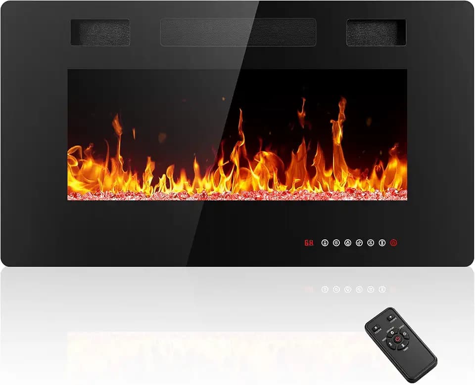 Electactic Electric Fireplace 30 inch, Recessed and Wall Mounted Electric Fireplace with Remote Control, Fireplace Heater, Linear Fireplace with Timer, Adjustable Flame Color, 750w/1500w, Black