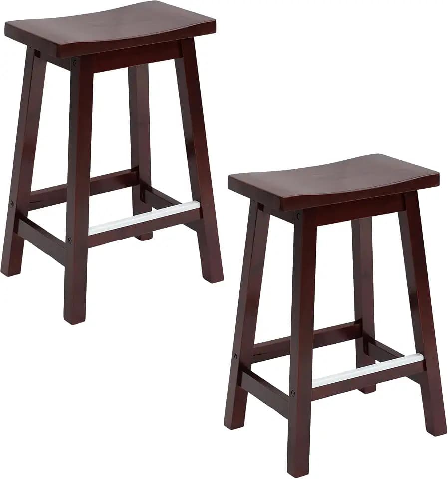 FDW Kitchen Counter Stools Set of 2, Solid Wooden Saddle Stool, Barstools for Patio, Balcony and Kitchen Counter