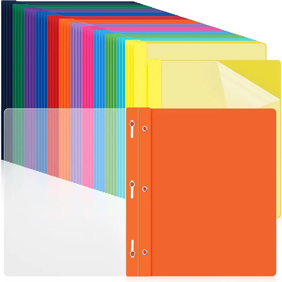 Feifeiya 48 Pack Plastic Report Covers with 3 Prongs Presentation Folders Bulk, 100 Sheet Capacity, Clear Front Report Covers for Presentation Document Paper School Office Supplies (Colorful)