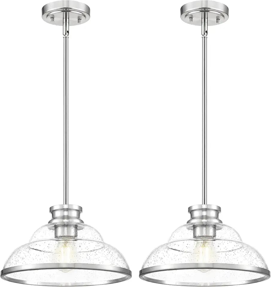 kudos 2 Pack 11" Brushed Nickel Seeded Glass Pendant Lights, KDPL14-BN-2PK