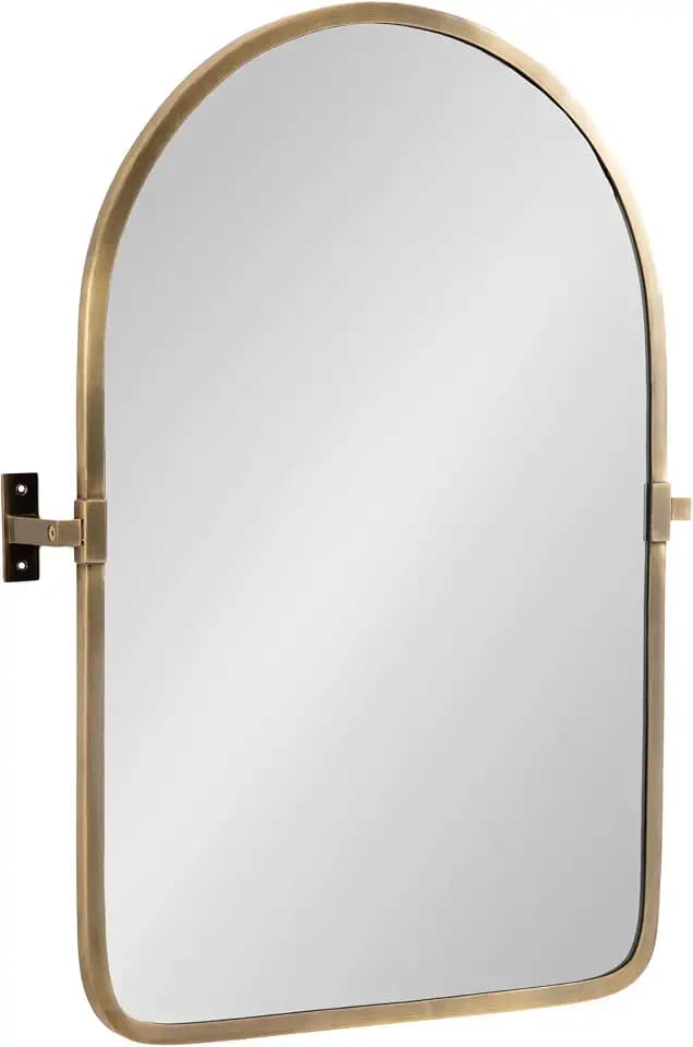 Kate and Laurel Elijah Modern Arched Pivot Wall Mirror, 22 x 30, Antique Brass, Decorative Adjustable Arch Bathroom Mirror for Over Sink or Entryway Accent Mirror