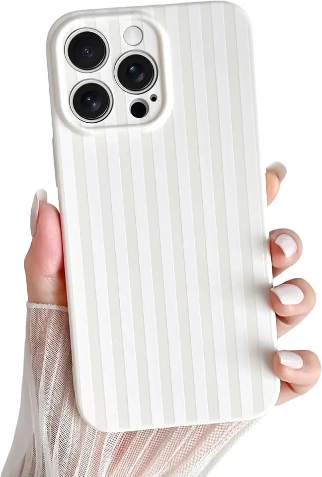 Skyseaco for iPhone 15 Pro Max Case Cute Aesthetic Striped Phone Case for Women Girl Trendy Soft TPU Slim Shockproof Full Camera Protection Cover, White