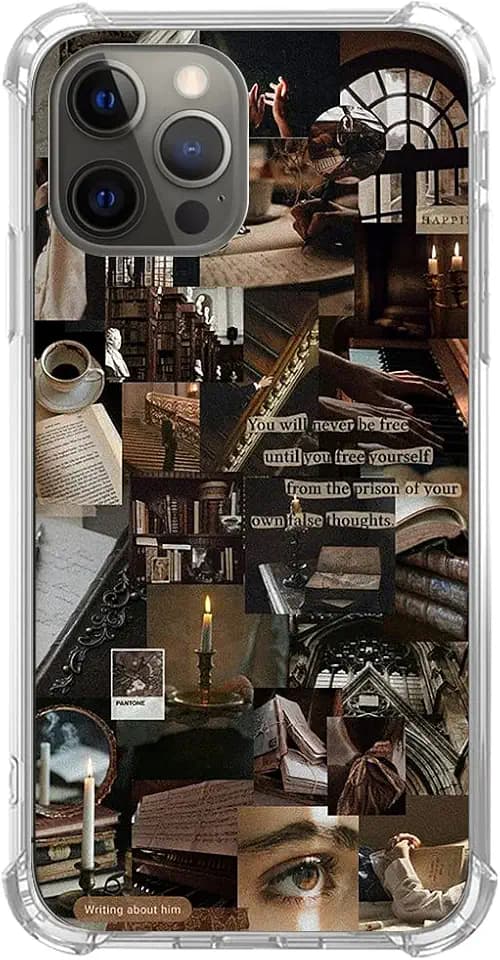 Aesthetic Collage Phone Case Dark Academia Cover Compatible with iPhone 15 Pro Max, Vintage Old Church Books Pattern Collage Case for iPhone 15 Pro Max, Unique Trendy Soft TPU Bumper Cover Case