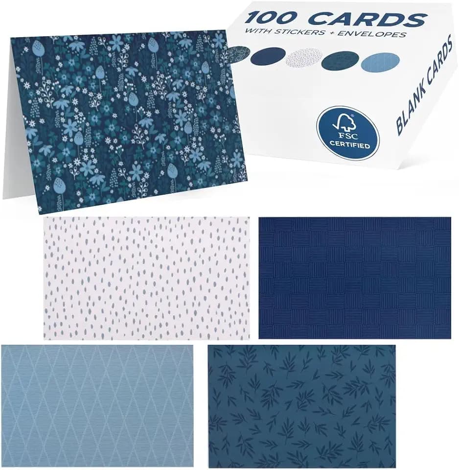 VNS Creations 100 Pack Blank Cards and Envelopes 4'' x 6" - Navy