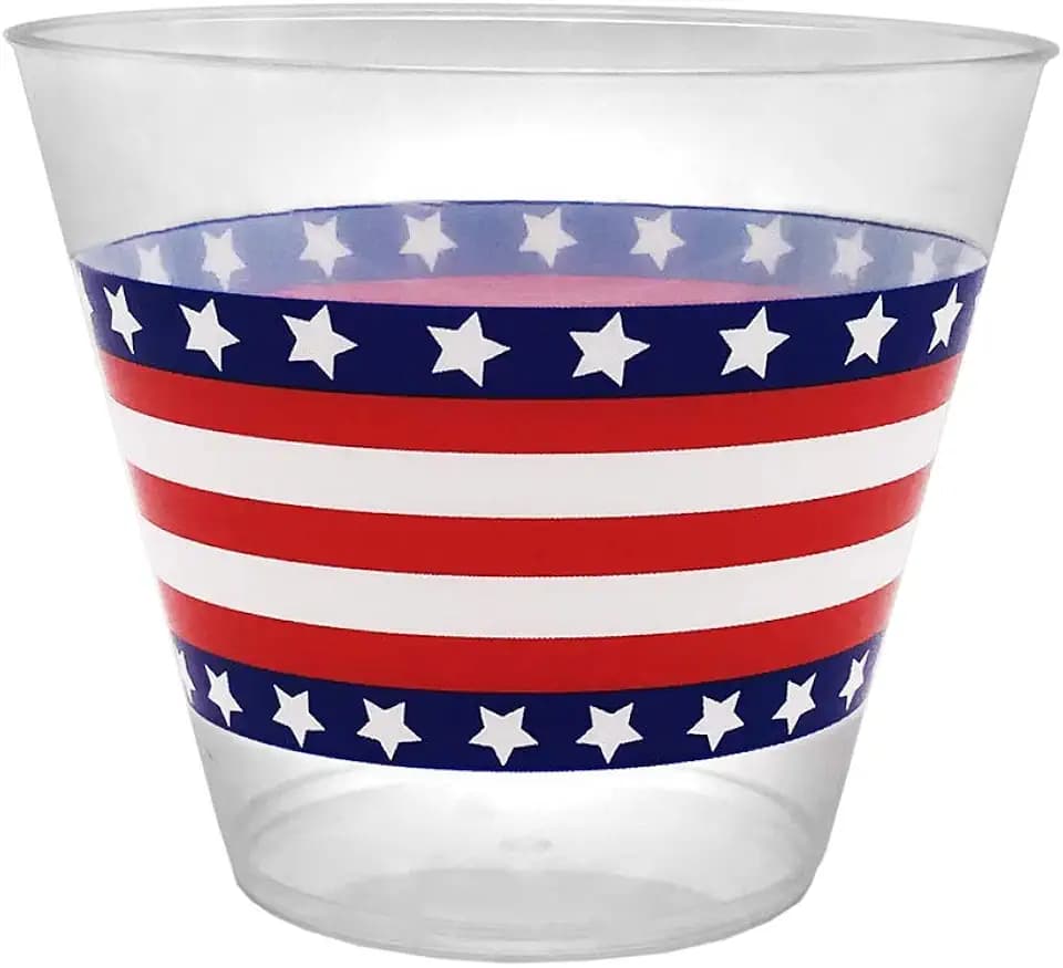 Party Essentials Party Supplies Patriotic 9-Ounce Printed Plastic Cups/Tumblers, Stars & Stripes Design, 60 CT.