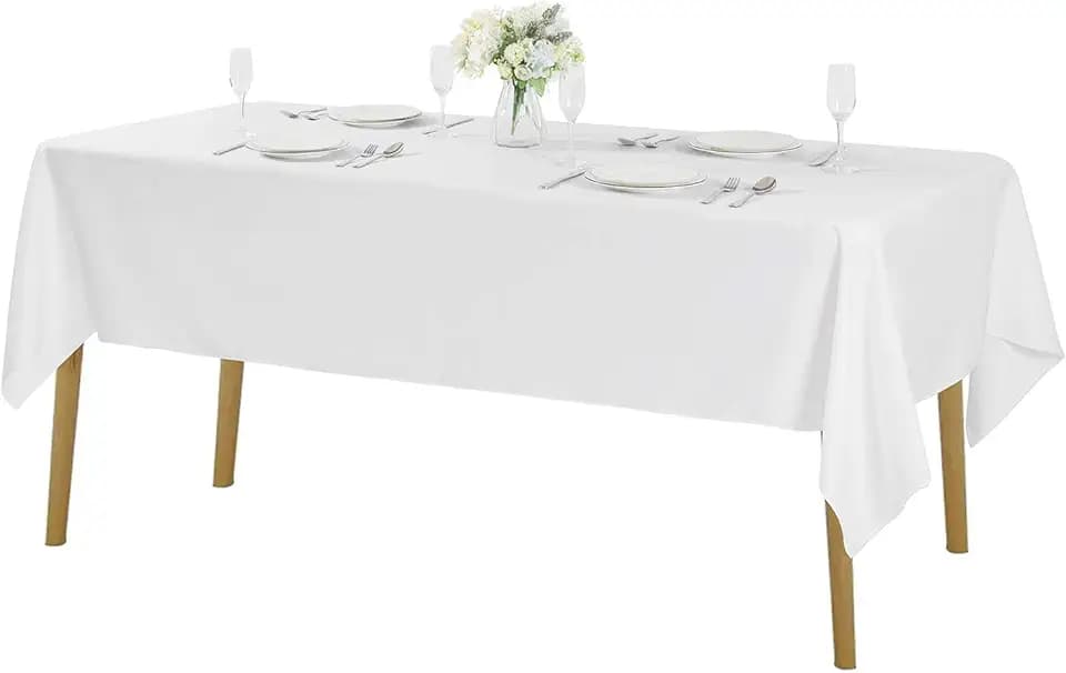 Cupuamon Rectangle Tablecloth 60x102 inch Washable Polyester Fabric Table Cloth for Wedding Party Dining Banquet Decoration(60x102, White)