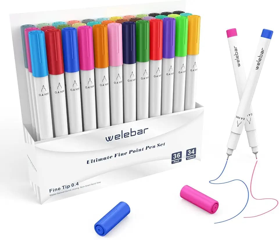 0.4 Tip Fine Point Pens Compatible with Cricut Joy/Xtra, 36 Pack Assorted Ultimate Fine Point Pens for Drawing, Writing, DIY Crafts