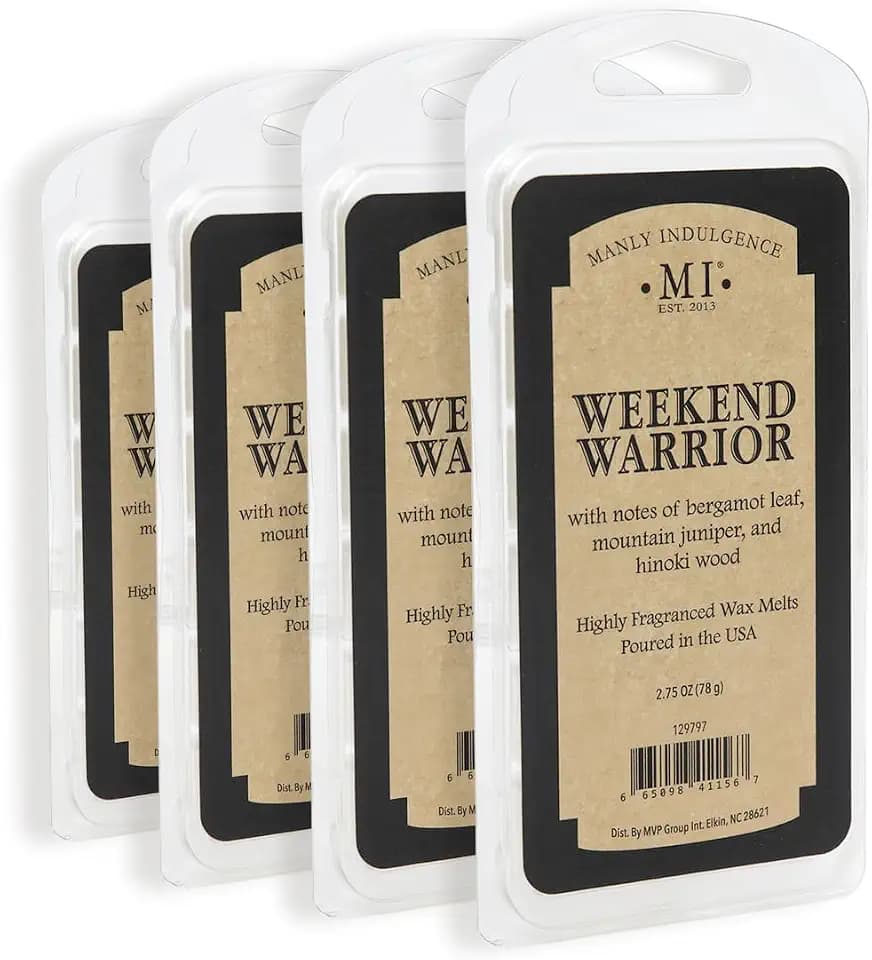 Manly Indulgence Weekend Warrior Scented Wax Melts, Wax Melt Warmer Cubes, Long Lasting Scented Wax Warmer Cubes, 4 Pack, 6 Cubes Each - Made in The USA