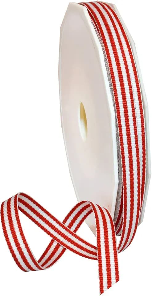 Morex Ribbon Striped Polyester Grosgrain Ribbon, Party Decorations, Gift Wrapping, Fun Patterns, 3/8" by 20 yd., Red