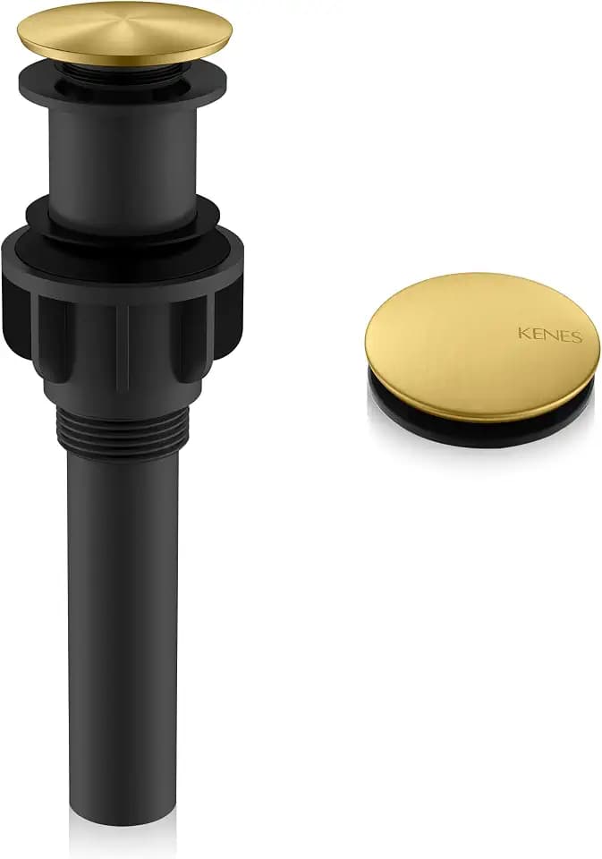 KENES Pop Up Bathroom Sink Drain Without Overflow Brushed Gold Pop Up Drain