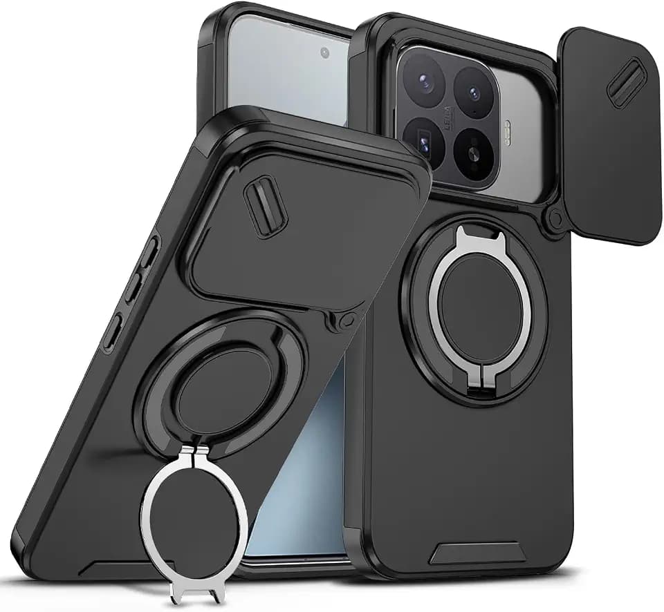 Magnetische Schutzhülle für Xiaomi 17T Pro mit Ständer, 360° drehbarer Ringhalter, strapazierfähig, stoßfest, Schutzhülle für Xiaomi 17T Pro Handyhülle mit Kameraabdeckung (Schwarz)