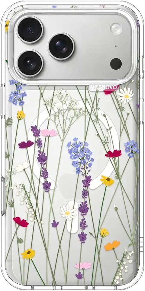 MOSNOVO for iPhone 17 Pro Max Case | Compatible with Magsafe | Military Grade 6.6ft Drop Tested | Camera Control | Clear with Floral Garden Design
