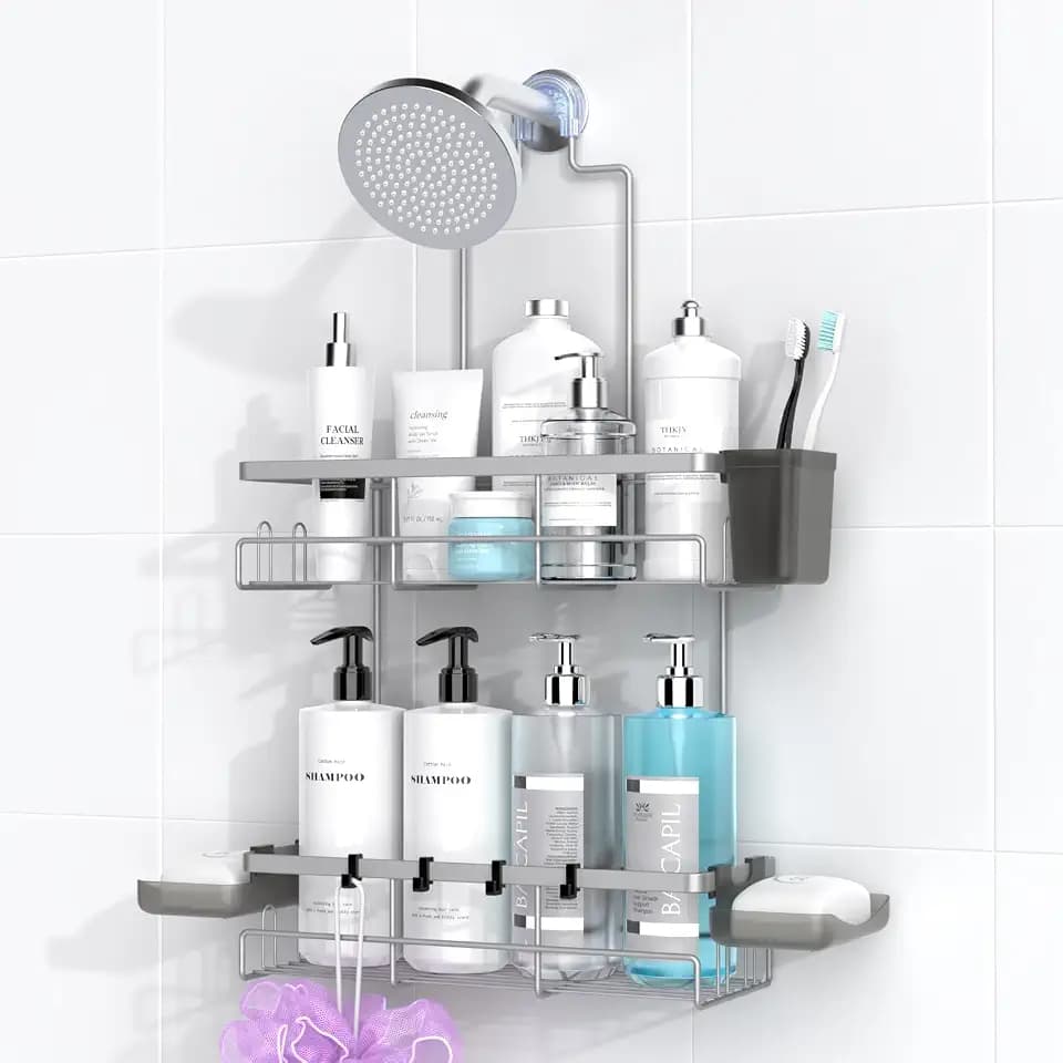 Hanging Shower Caddy Over Showerhead - Rustproof No Drill Shower Organizer
