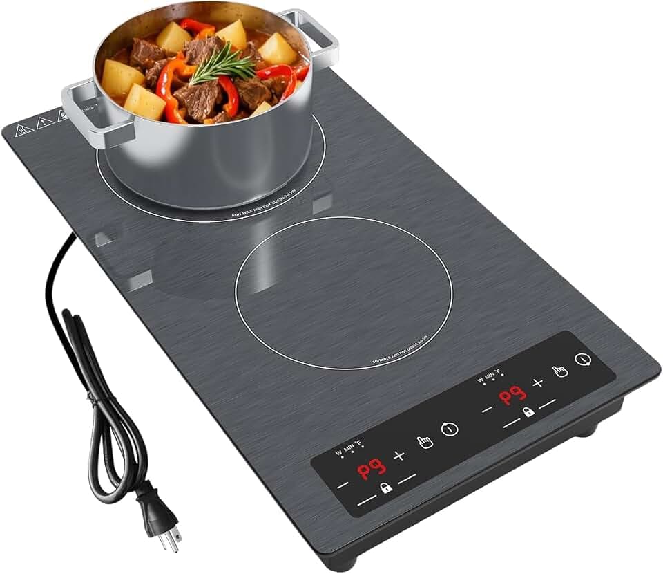 Double Induction Cooktop 110v-120v, GTKZW 2300W Electric Cooktop 20 inch Hot Plate Electric Stove Top with Plug in, Built-in and Countertop, 9 Power Levels, Timer & Safety Lock