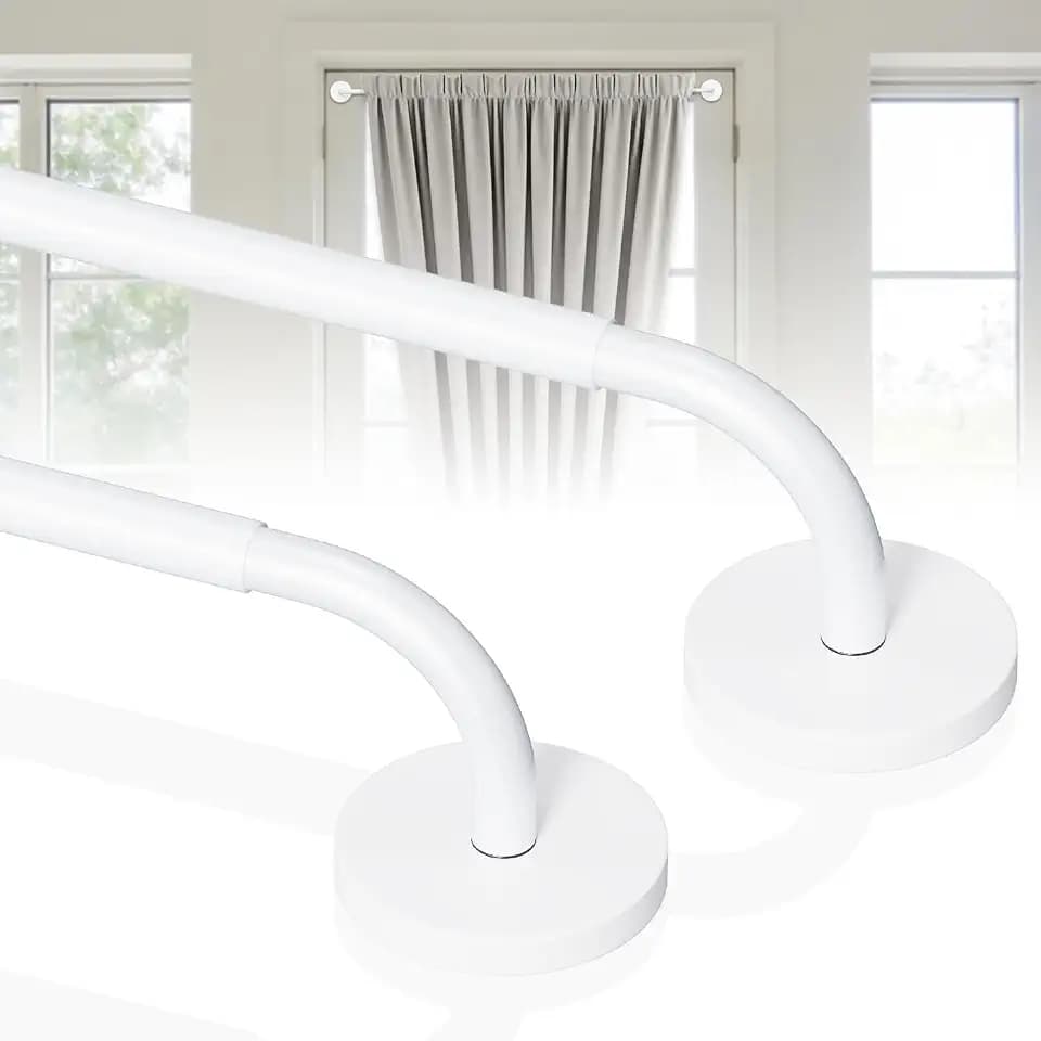 2 Pack Magnetic Curtain Rods for Metal Doors, French Door Curtain Rods Adjustable 18-30 Inch, 1/2 Inch Diameter, Magnetic Metal Door Curtain Rods, Strong Magnetism Easy Install No Tools, White