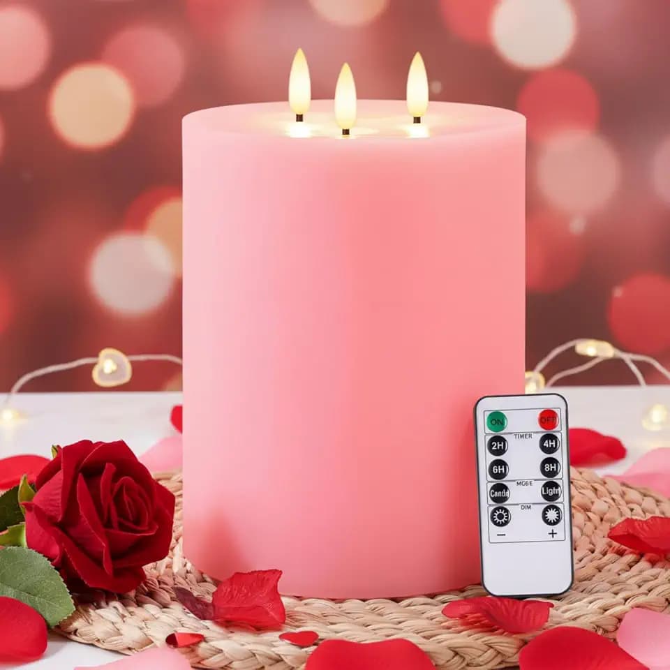 Retisee 1 Pack Pink Extra Large Flameless Candles 6'' x 8'', Classic