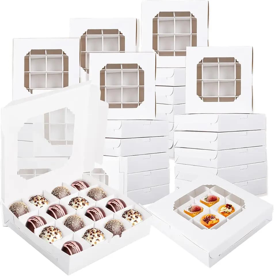 20pcs Empty White Pick and Mix Sweet Boxes with Inserts Clear Window and Divider for Chocolate Sweet Assortment 16-Compartments Quick Assemble Sampler Boxes