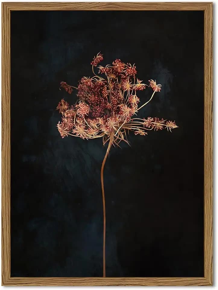 Vintage Moody Floral Wall Art, Dark Flower Wall Decor Painting Rustic Botanical Poster Canvas Prints Picture for Bedroom Living Room Farmhouse 12x16 inch Wood Framed