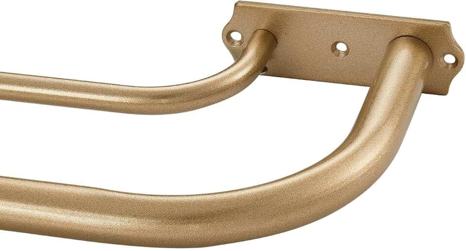 Antique Gold Double Curtain Rods, Double Curtain Rods 28-48 Inch, Wrap Around Double Window Rods Room Darkening Curtain Rods, Adjustable 1-Inch Diameter Front and 5/8 Inch Back Double Drapery Rod