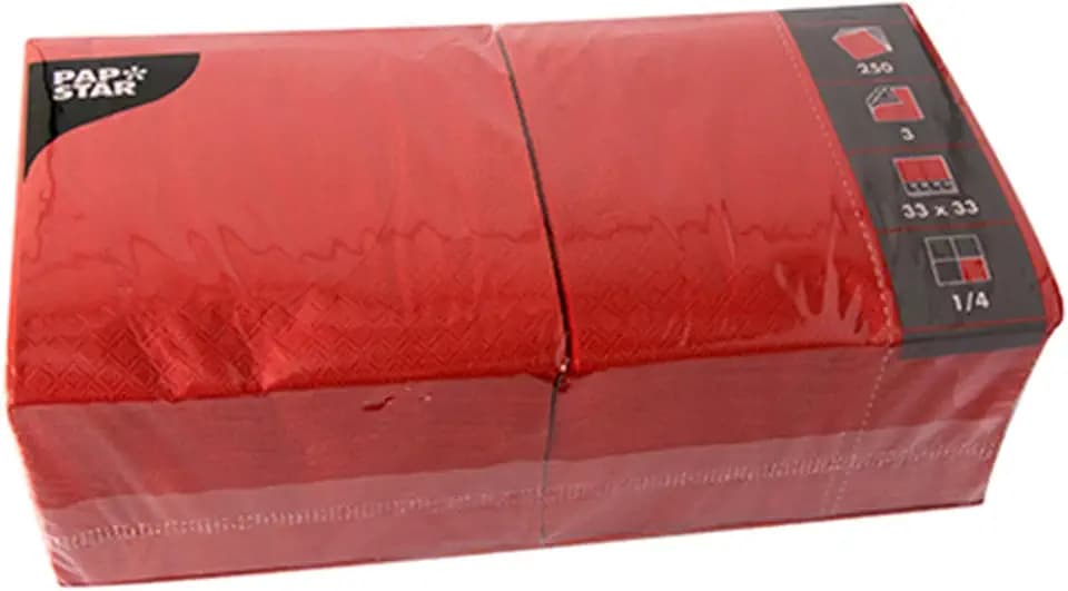 Servietten 3-lagig 1/4 Falz rot 33 x 33 cm 250 Stück
