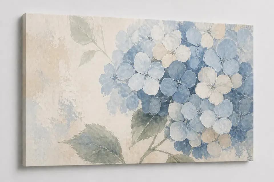 ICE ARMOR Large Soft Pastel Botanical Canvas Wall Art Blue Hydrangea Flower Petals Minimalist Nature Living Room Bedroom Decor 24x36 Inch Frameless Canvas Print - Ready to hang