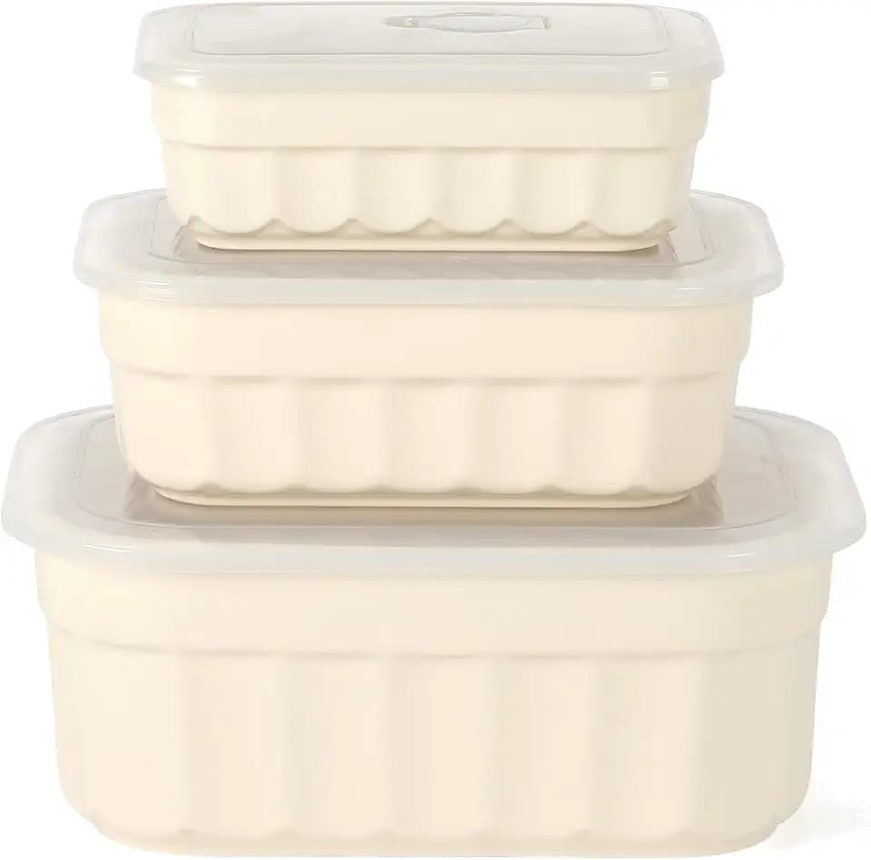 Martha Stewart Broadbrook 6 Piece Stoneware Meal Prep Container Set with Lids, Rectangular Food Storage & Bakewar |Oven, Refridgerator, Microwave, Dishwasher Safe