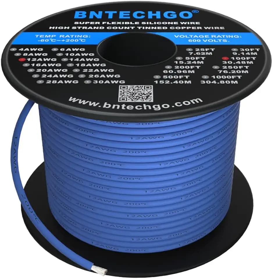 BNTECHGO 12 Gauge Silicone Wire Blue 100ft Stranded Tinned Copper Wire