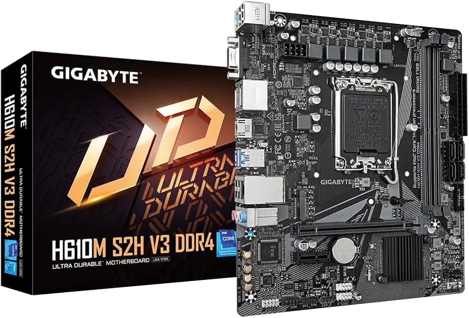 GIGABYTE H610M S2H V3 DDR4 Mainboard - Unterstützt Intel Core Prozessoren 14th CPUs, 4+1+1 Hybrid Digital VRM, up to 3200MHz DDR4, 1xPCIe 3.0 M.2, GbE LAN, USB 3.2 Gen 1