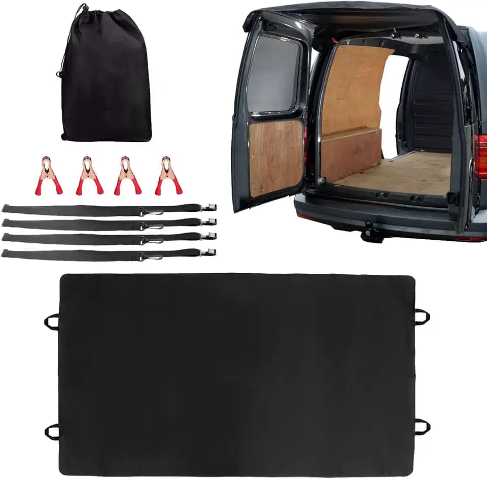 Hintere Schneentur Markisenabdeckung Wasserdicht Sonnenschutz 600D Oxford Reißfeste Maßgeschneiderte Abdeckungen für T5 / T5,1 T6 Transit 180cm * 114CM Schwarz mit Aufbewahrungstasche