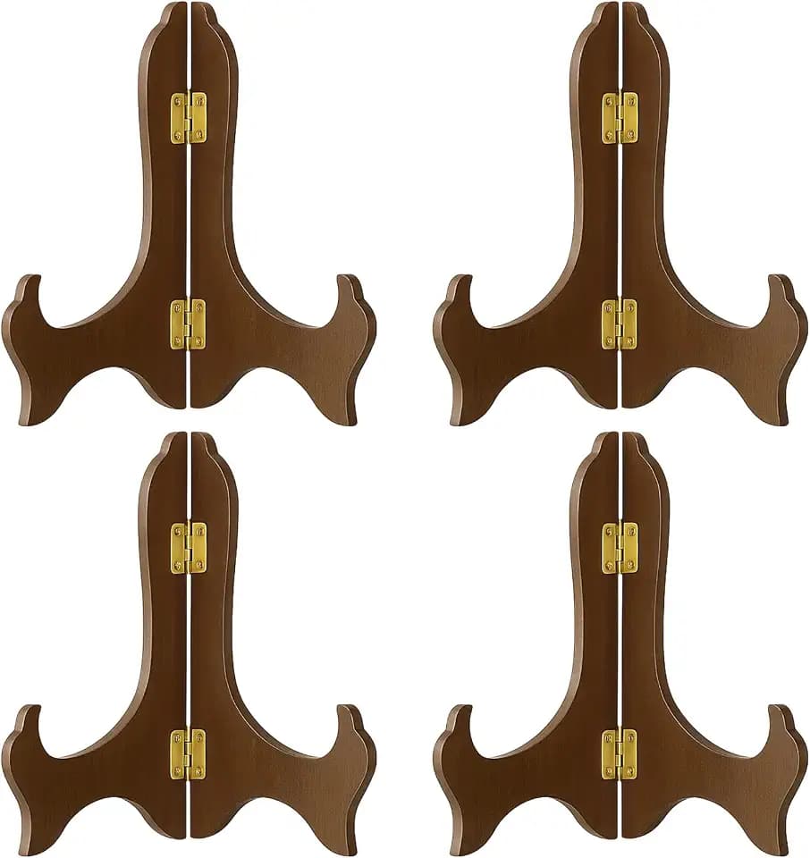 Tatuo 4 Packs Wooden Display Stand Plate Holder Easels, Brown, 4 Inch