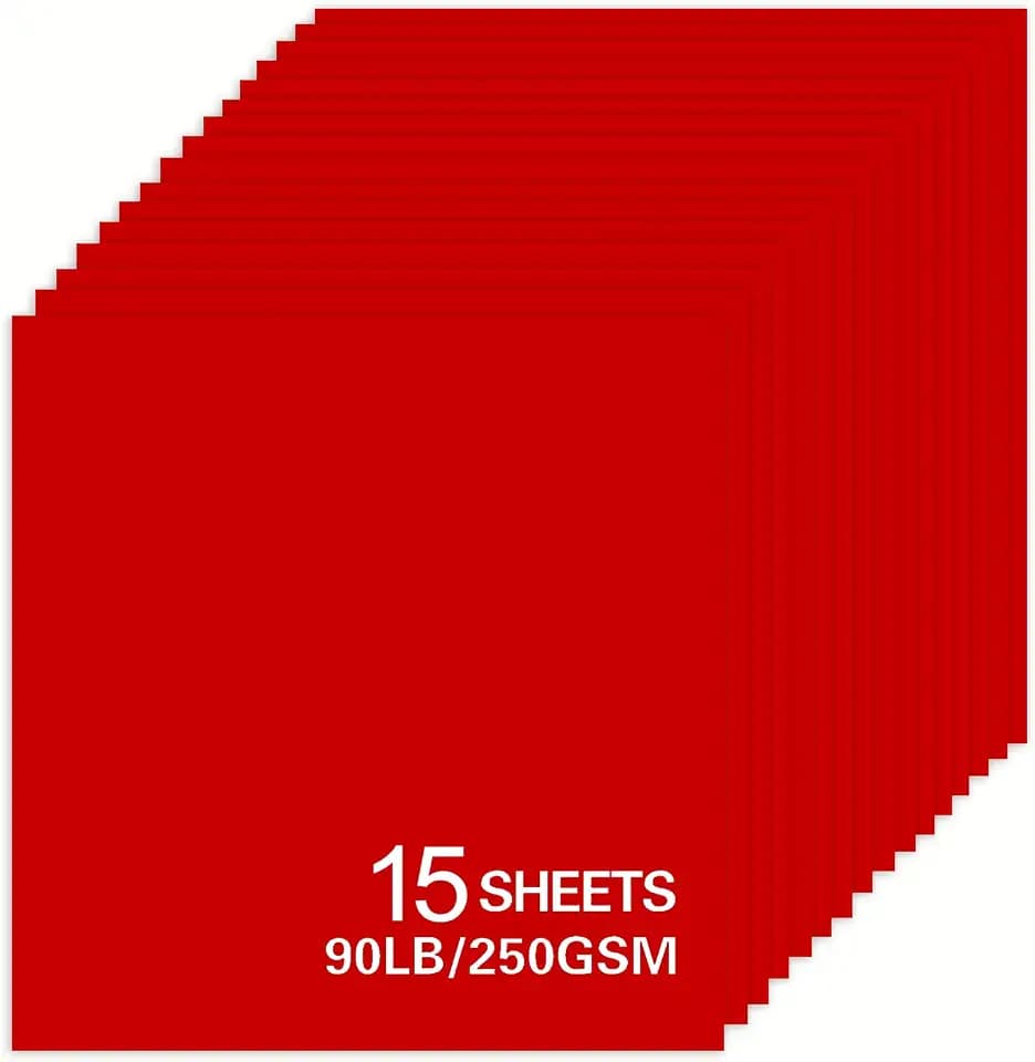 15Sheets Red Cardstock Paper 12x12 Card stock for Cricut, Thick Construction Paper for Card Making, Scrapbooking, Craft 90 lb / 250 gsm (Red)