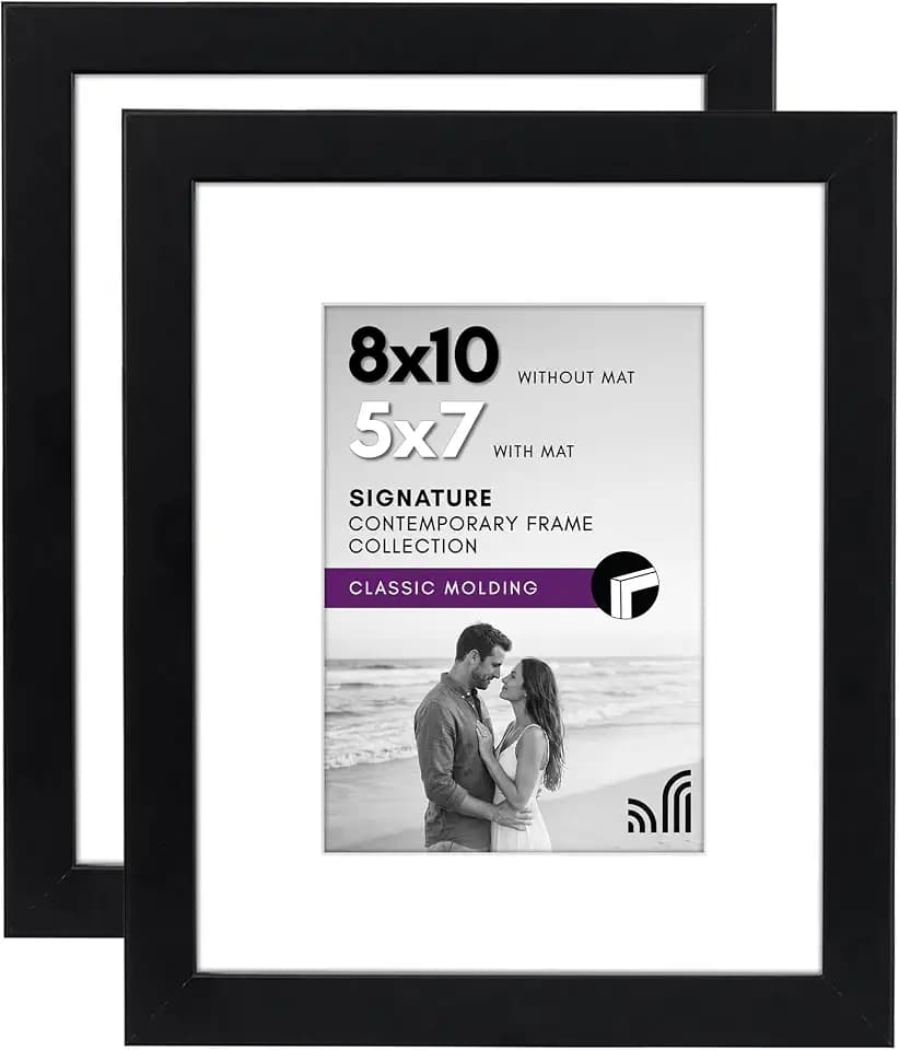 Americanflat 8x10 Picture Frame 2-Pack - Matted to 5x7 - Black